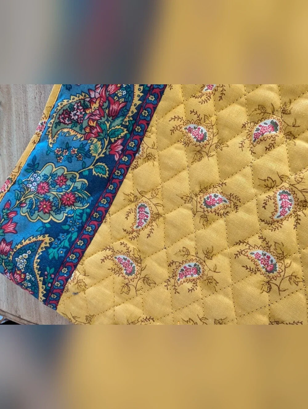 French Provencal Quilted 100% Cotton Table Runner Yellow & Blue